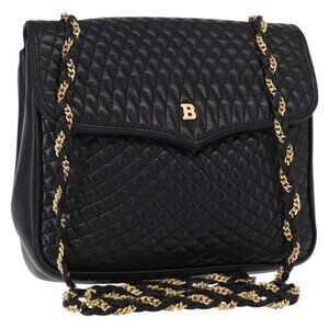 Authentic BALLY Chain Shoulder Bag Leather Black Gold